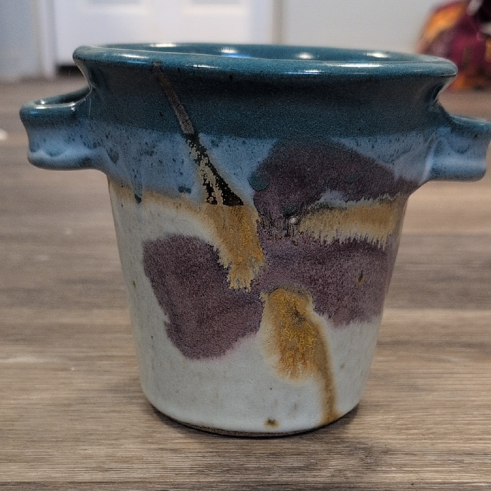 Tom Chamberlain Pottery Blue Green Lavender Glazed Bread Dish Bowl Plant Pot